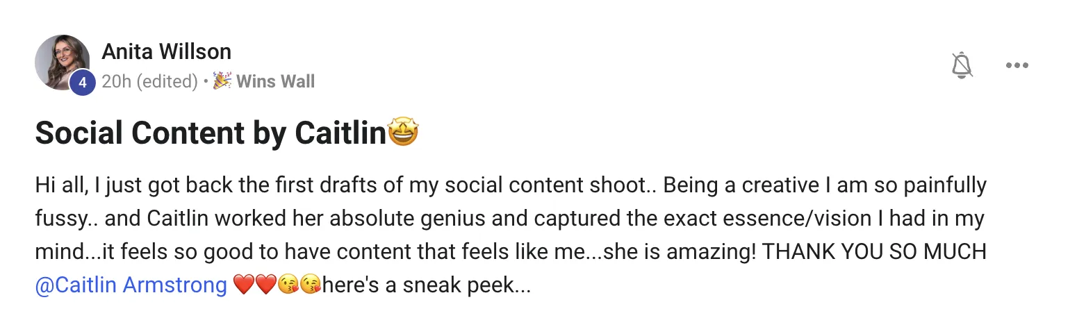 A client’s post: Caitlin captured the exact vision she had in mind for her content shoot.